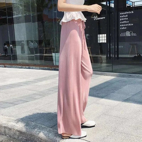 Summer Wide Leg Pants Pleated Ice Silk Trousers - Edsel Rosa LLC