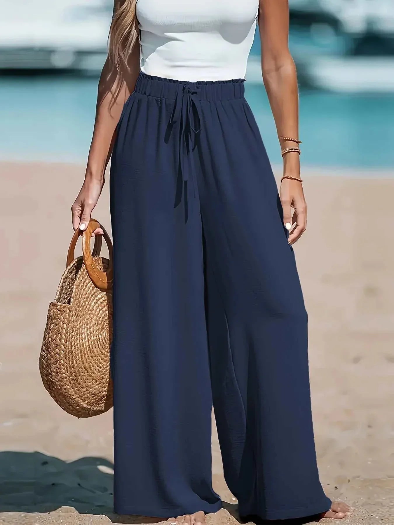 Cross border Women's Four Seasons Wide Leg Loose Drawstring Pants - Edsel Rosa LLC