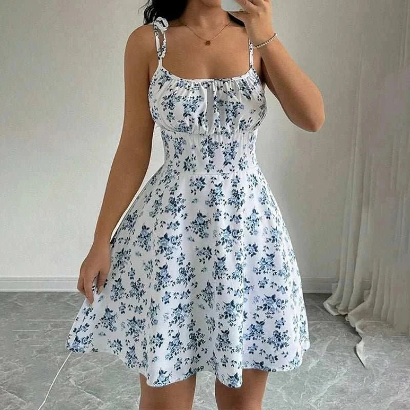 Floral spaghetti strap beach dress for summer vacations and casual outings