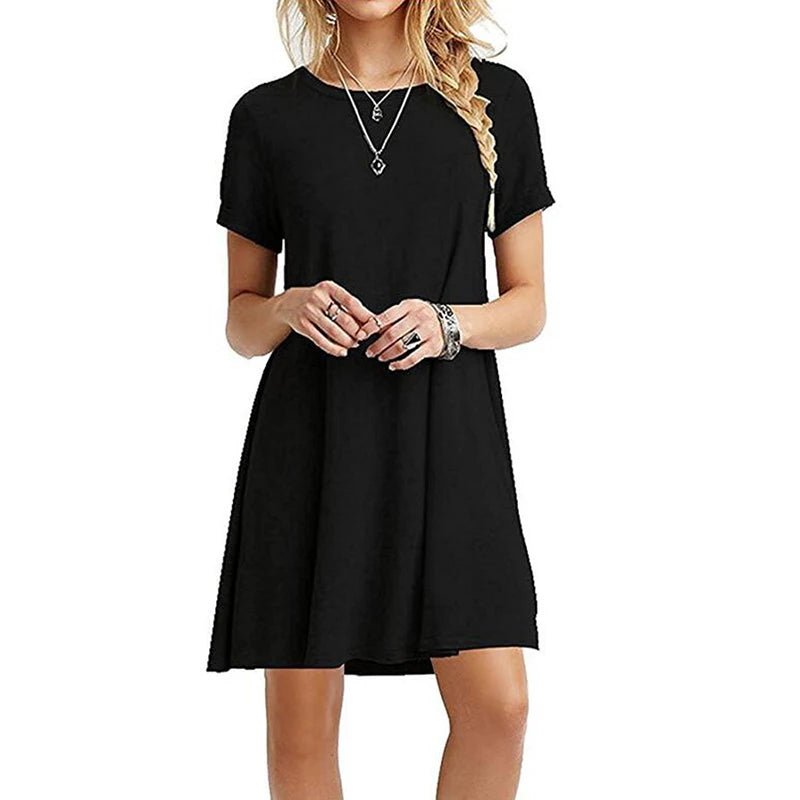 Casual Short Sleeve T Shirt Dress Vintage O Neck Print Loose Mini Dress - Edsel Rosa LLC