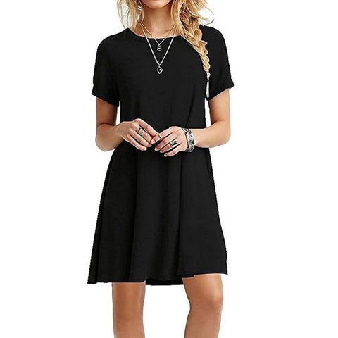 Casual Short Sleeve T Shirt Dress Vintage O Neck Print Loose Mini Dress - Edsel Rosa LLC