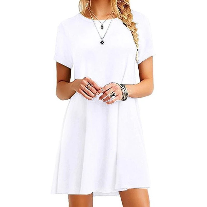 Casual Short Sleeve T Shirt Dress Vintage O Neck Print Loose Mini Dress - Edsel Rosa LLC